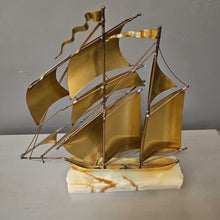Load image into Gallery viewer, Brass &amp; Onyx Sail Ship Decor