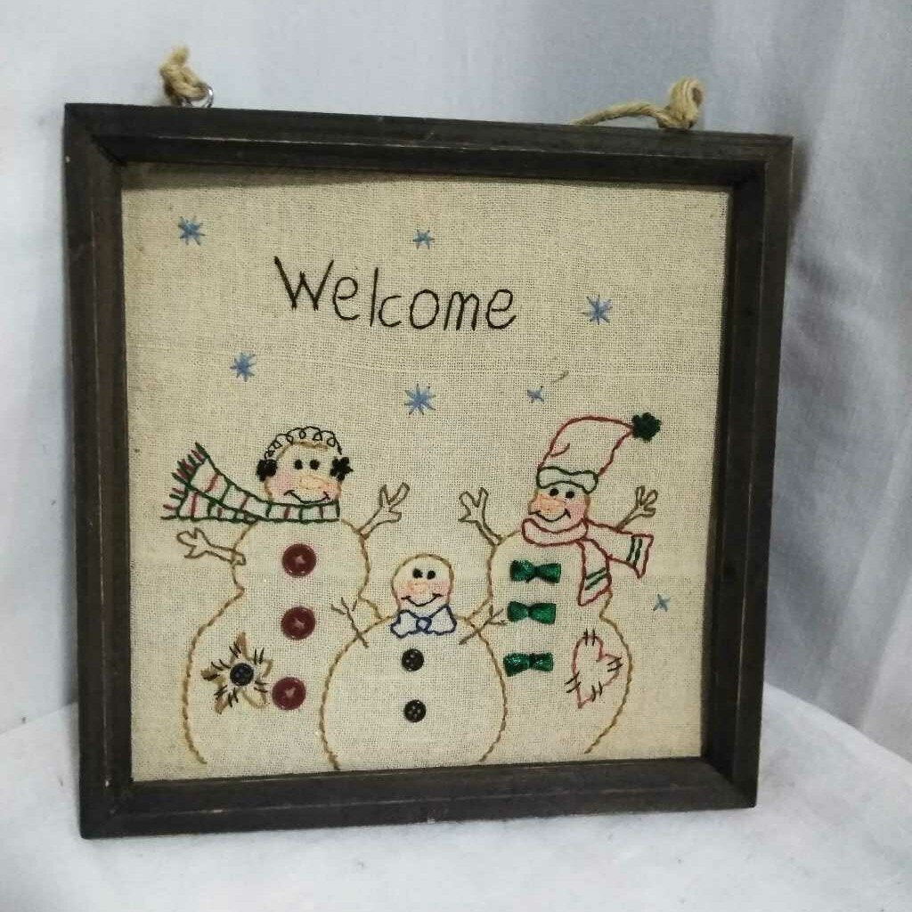Embroidered Snowman 'Welcome'