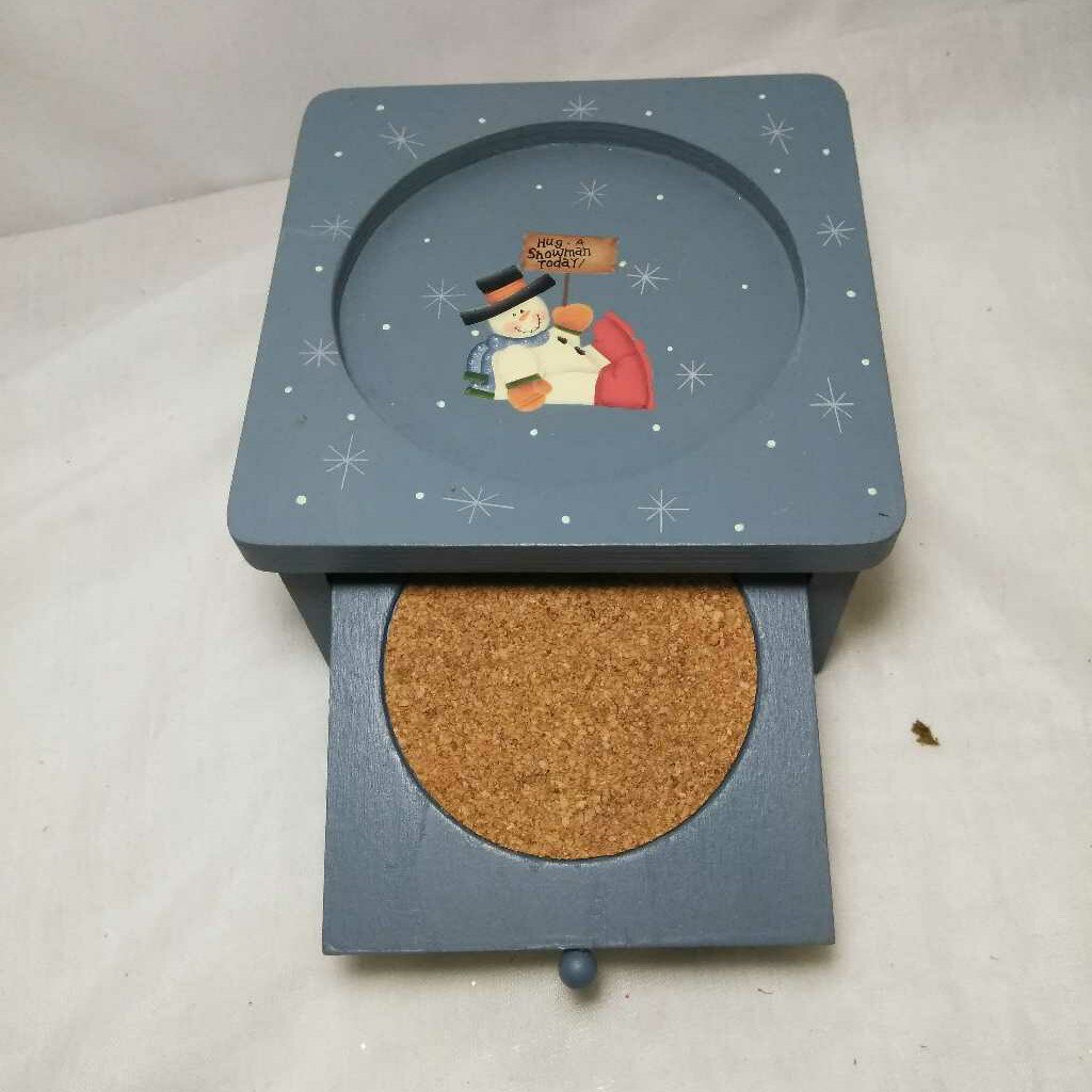 Holiday Snowman Coaster W/Base (Set Of4)