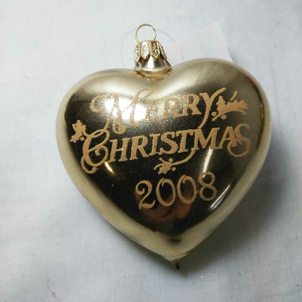 Gold 2008 Puff Heart Ornament