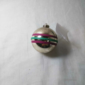 Silver Ornament w/Pink & Green Stripes