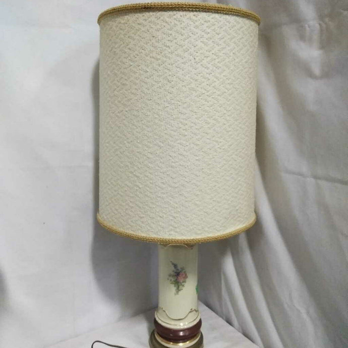 Floral Porcelain Table Lamp w/ Embroidered Shade
