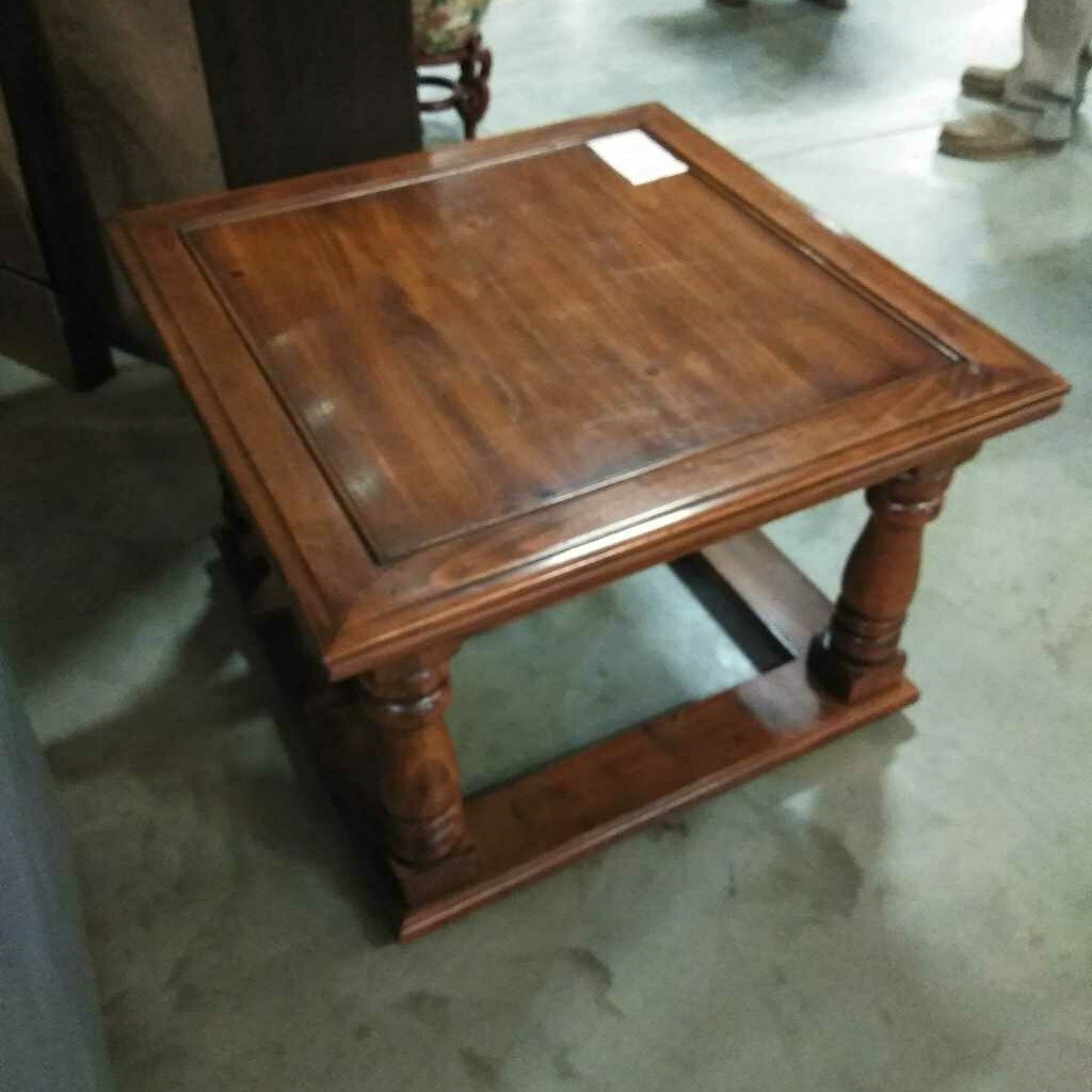 Dark Wood Beveled Square Top Coffee Table