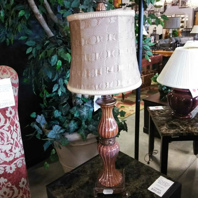 Fluted Porcelain Table Lamp in Copper Tone
