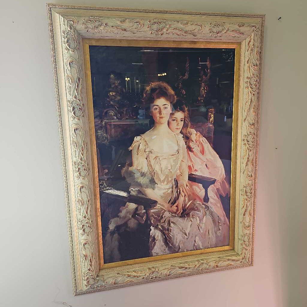 Mother & Daughter w/Gold & White Wood Frame