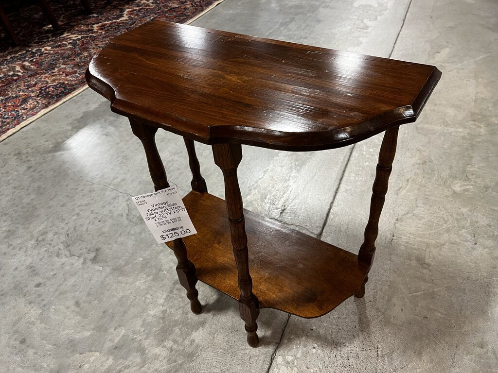 Vintage Wooden Side Table w/Bottom Shelf