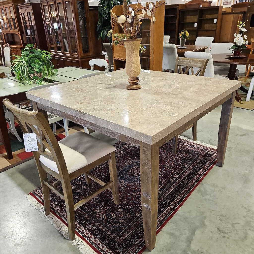 Marble Gray/Tan Bar Height Dining Table w/ 2Chairs