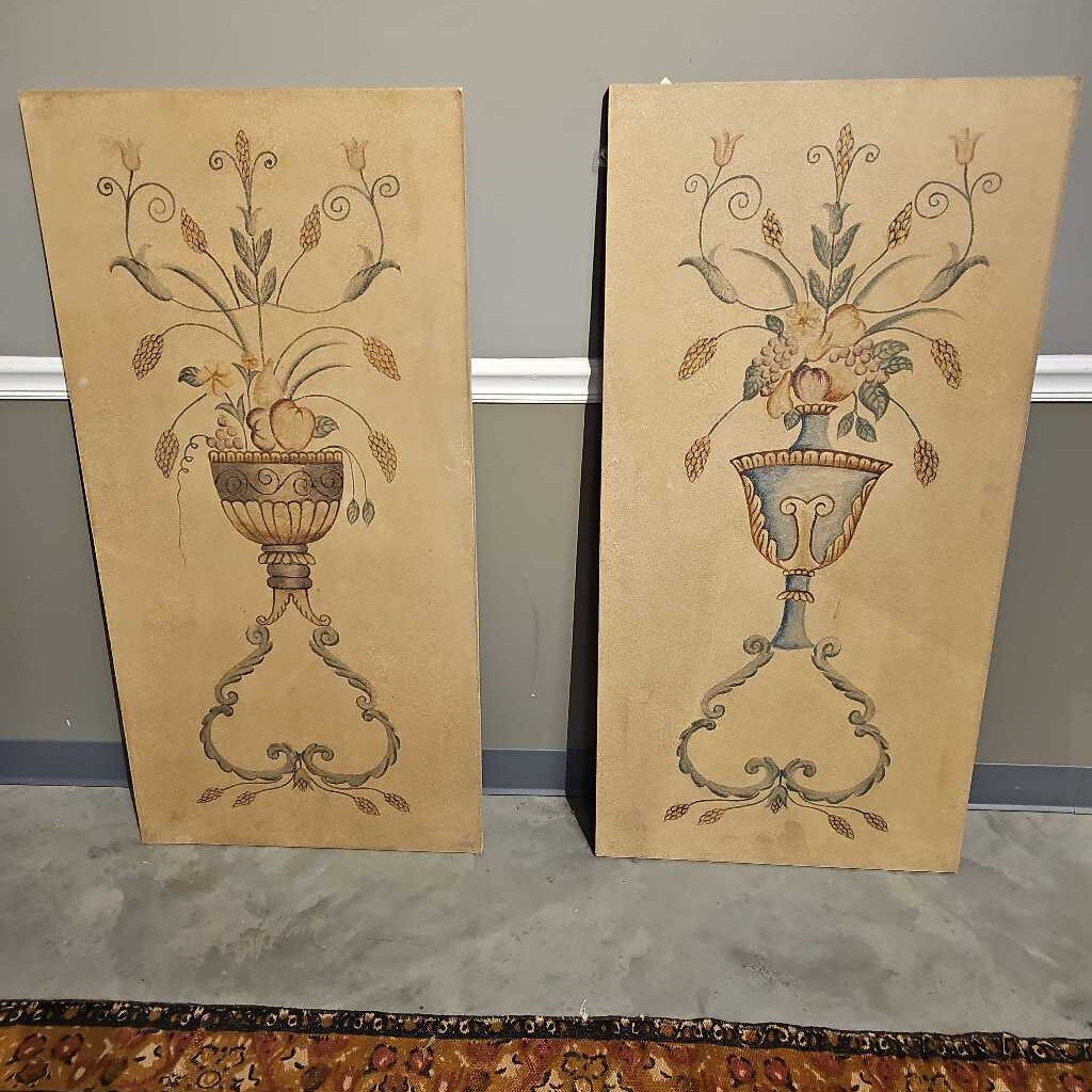 Pair of Hanging Wall Art Flowers in Pot