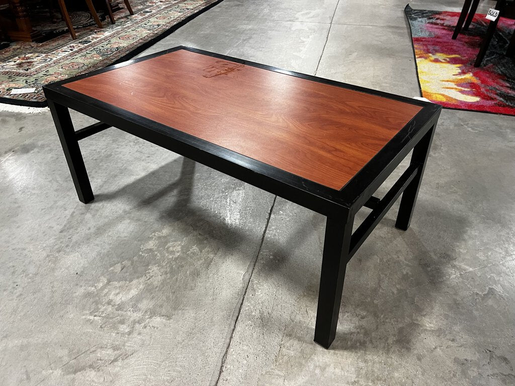 Black Metal Frame Coffee Table w/ Wood Tone Top