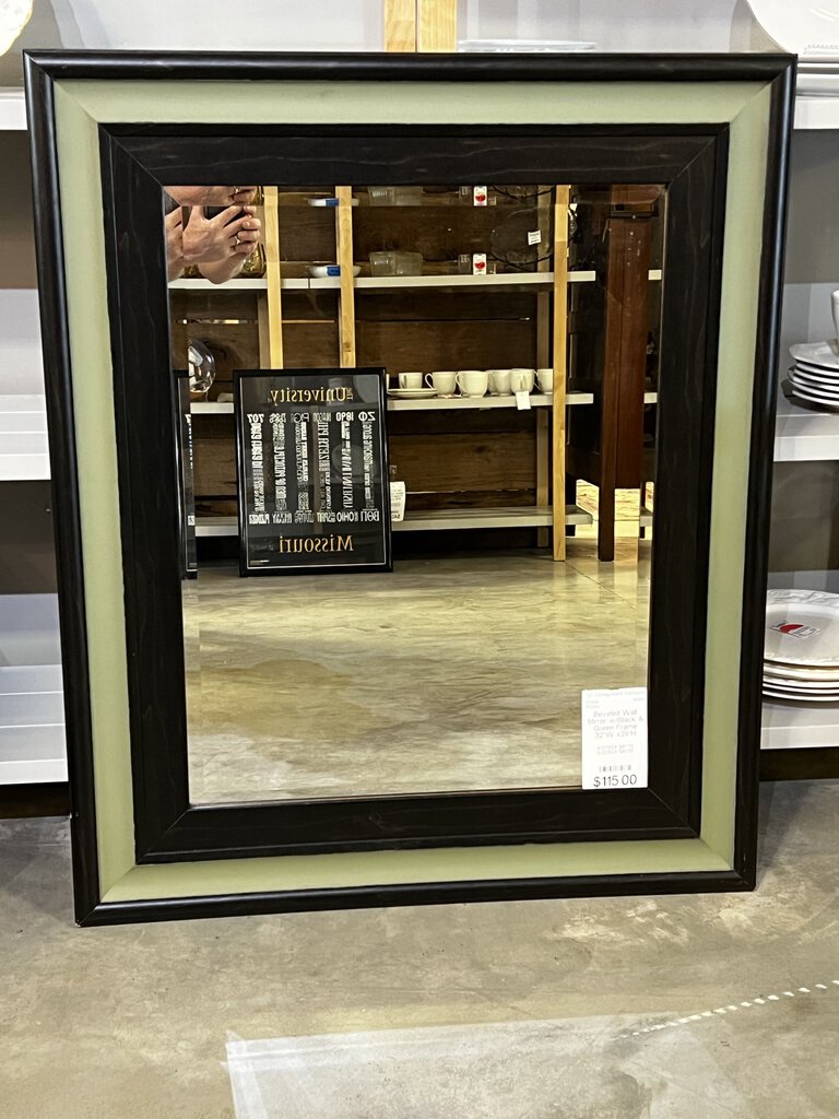 Beveled Wall Mirror w/Black & Green Frame